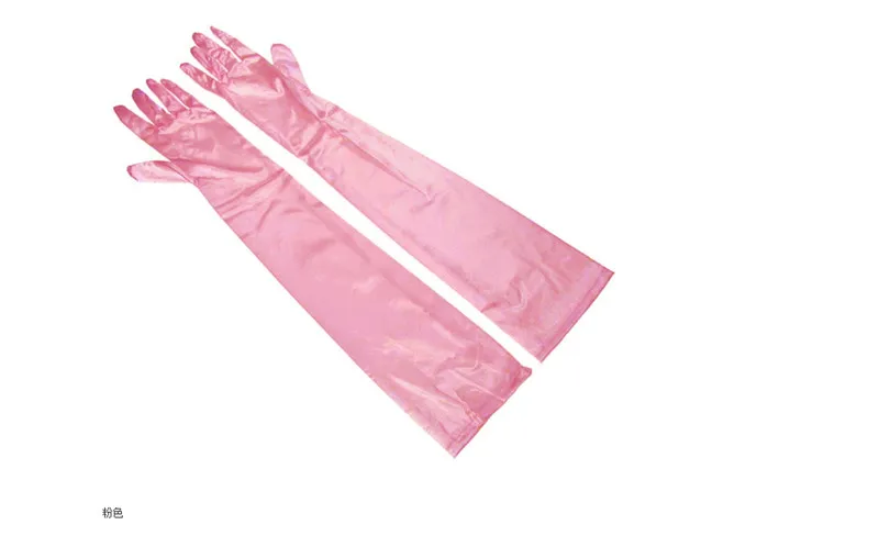 Pink Fashion Stretch White Glove Long Gloves Black Red Elbow Length Women Dance Party Gloves Full Finger Guantes Boda - Color: Pink