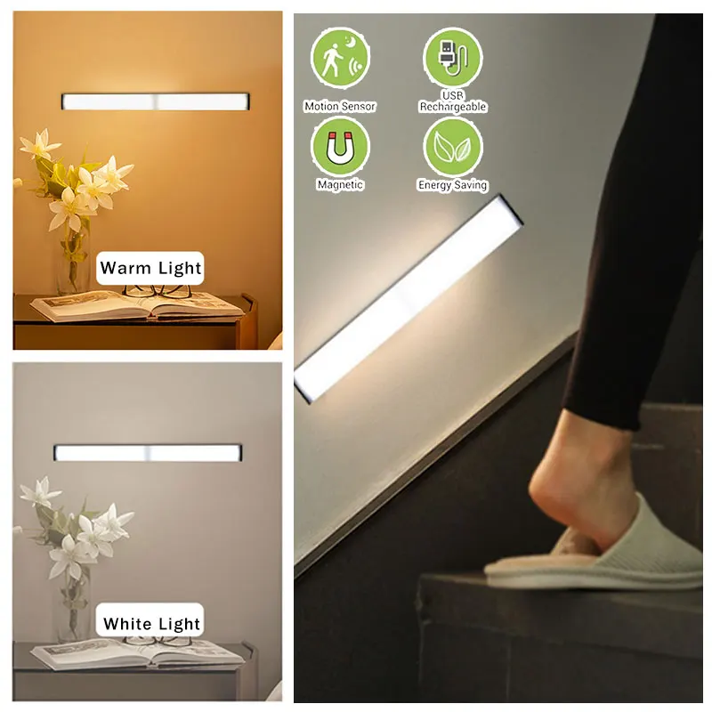 

LED Night Light Sensor Wall Lamp With Switch Motion Sensor Light Strip Rechargeable Indoor Lighting LED Bar Tube Lamp Room Decor