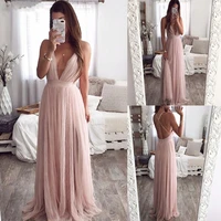 sexy deep v neck backless summer pink dress women elegant lace evening maxi dress holiday long party dress ladies 2020