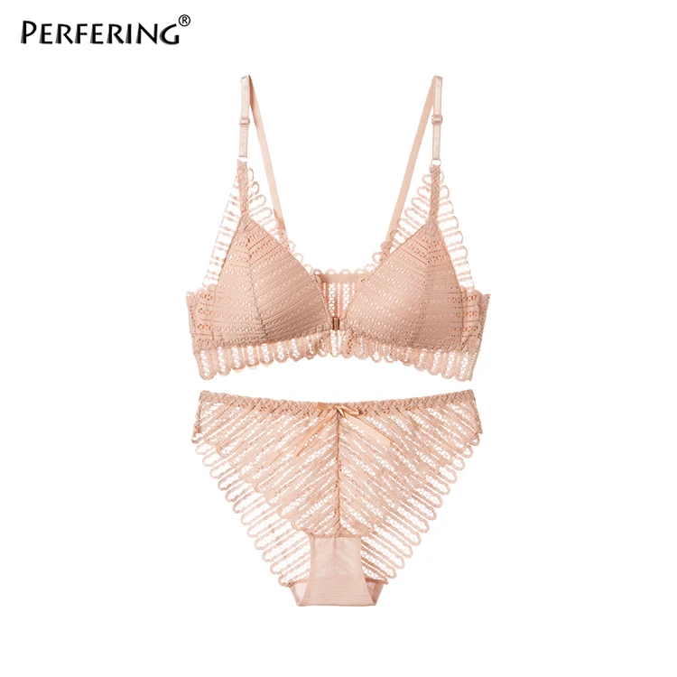 BEIGE Perfering бюстгальтер для женщин сексуальный бюстгальтер комплект ультратонкое нижнее белье AB C чашка женское кружевное нижнее белье черный белый Лолита женские трусики - Цвет: BEIGE