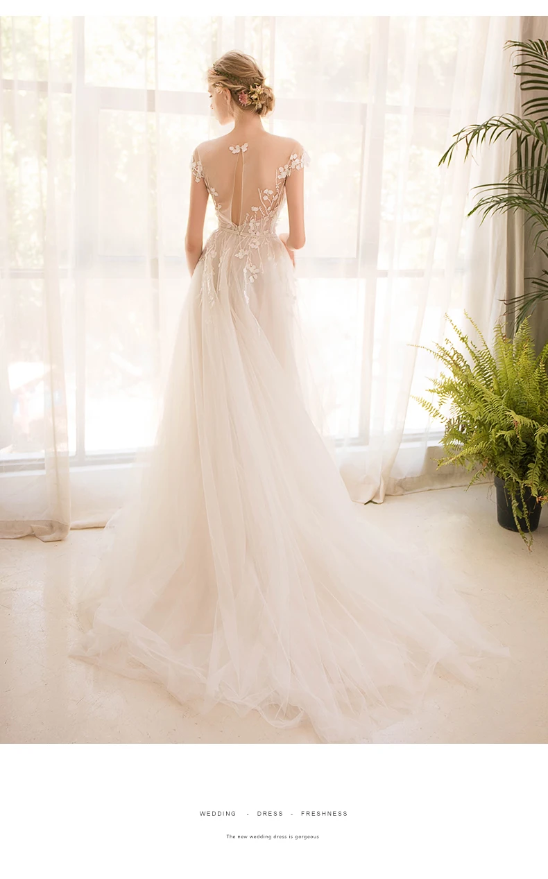 

Lace O-neck Cap Sleeves Wedding Dresses Vestido De Novia Wedding Party Dress Robe De Soiree Bride To Be MF0058