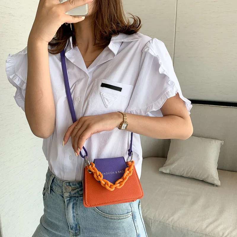 

Youth Ladies Simple Versatile Bag Women Mini Crossbody Bag Acrylic Chain Lady Hit Color PU Leather Luxury Designer Shoulder Bag