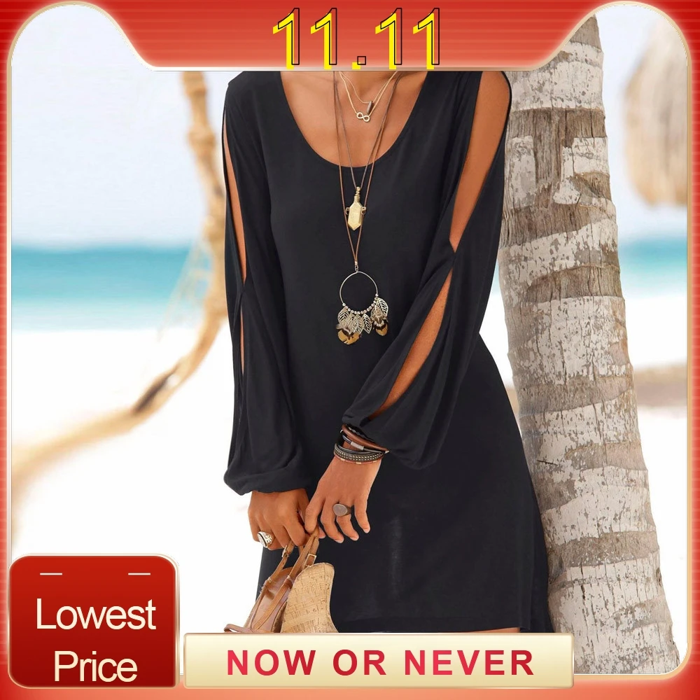 Новое поступление женское летнее платье черного цвета повседневное с круглым