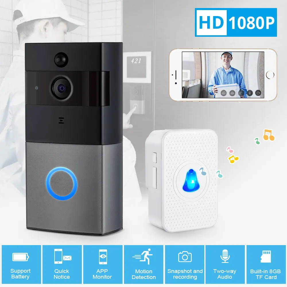 FUERS 1080P HD беспроводной WiFi двусторонний дверной звонок домашний PIR детектор