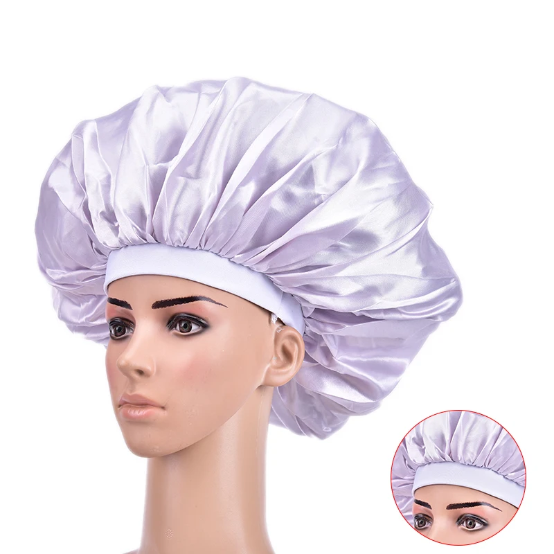 

Extra Large Print Satin Silky Bonnet Sleep Cap With Premium Elastic Band For Women Solid Color Head Wrap