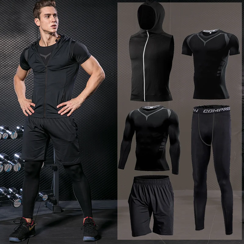 Men's Tight Sports Suit Gym Fitness Compression Tracksuit Running Sport Set Jogging Sportwear Workout Sports Clothing Rash guard