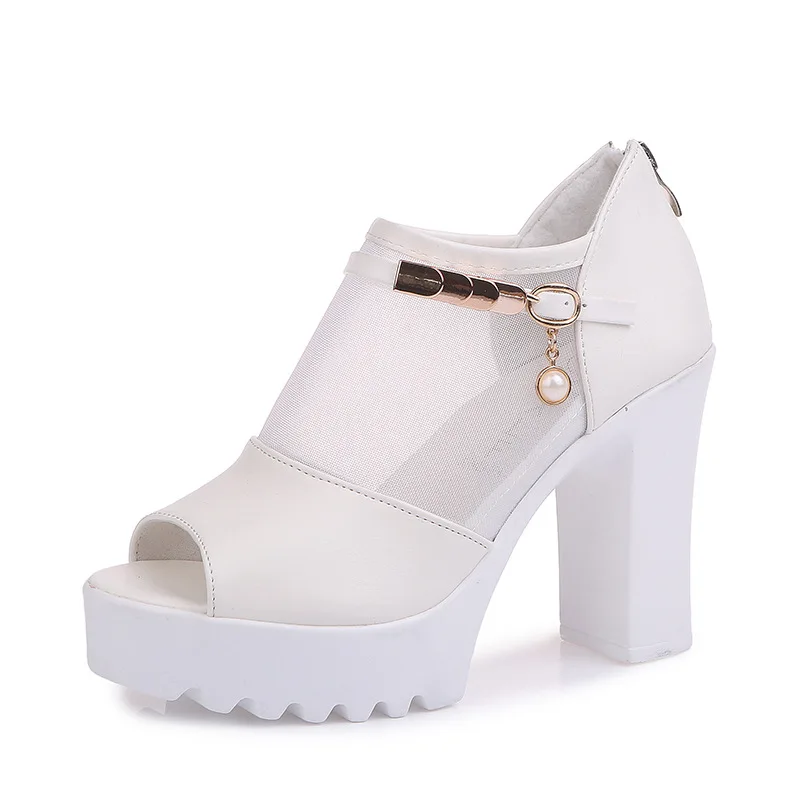 

comemore 2021 Shoes Women Sandals Pumps Sexy Flower Net Hollow Peep Toe Gladiator Sandals Square High Heel Summer Shoes Woman