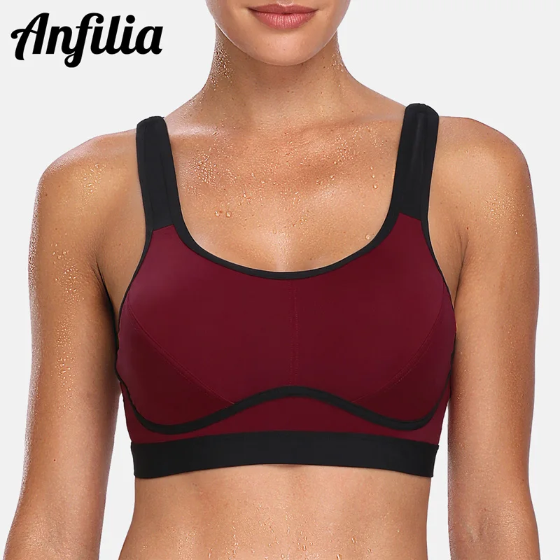 

Anfilia Women's Hight Impact Sports Bra Padded Support Yoga Bra Breathable Fitness Workout Racerback Sports Top Anti-sweat Bra