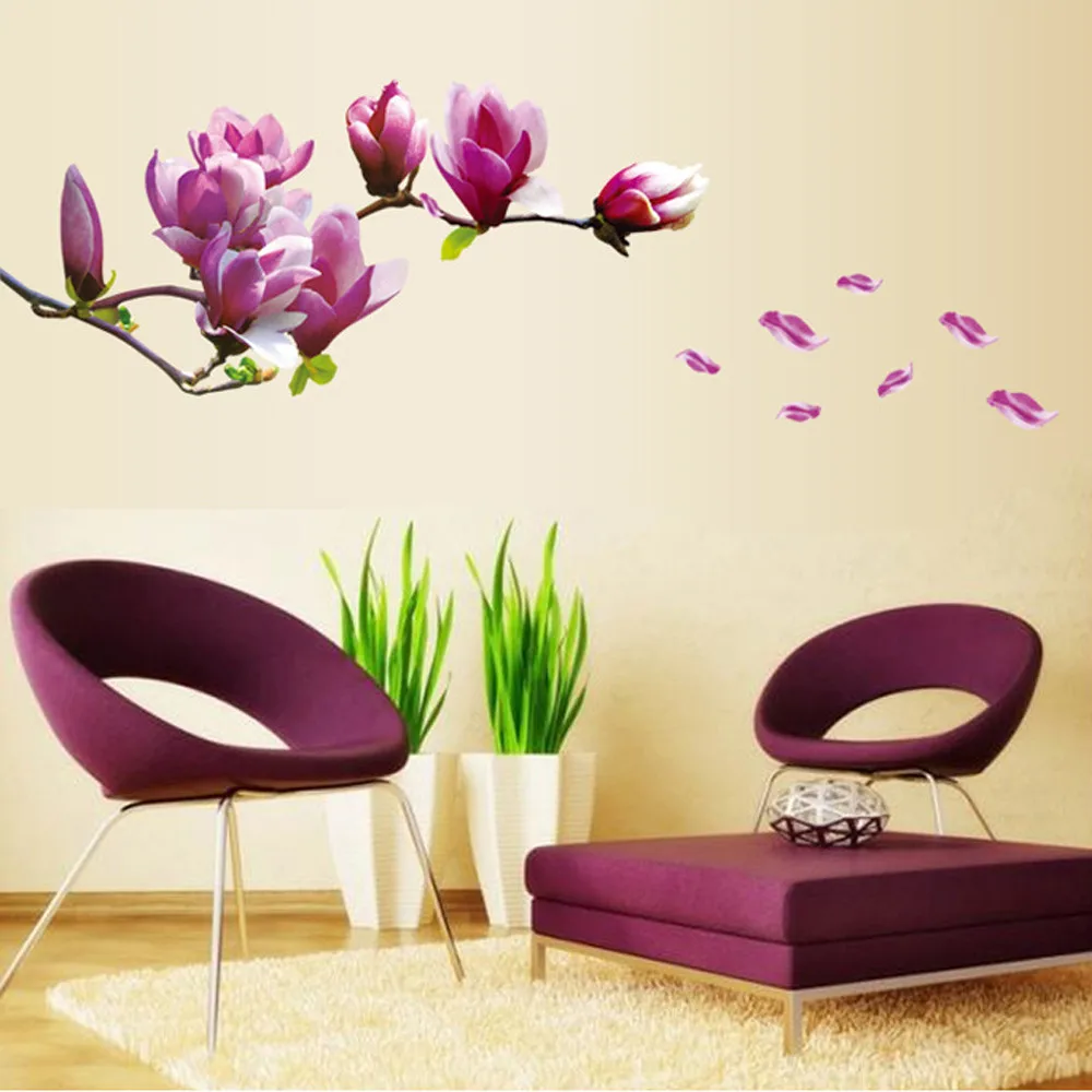 

3D Stereo Magnolia Flower Wall Stickers Home Decor Wallpaper Mural Removable Decals Living Room Decoration DIY Art Wallstickers