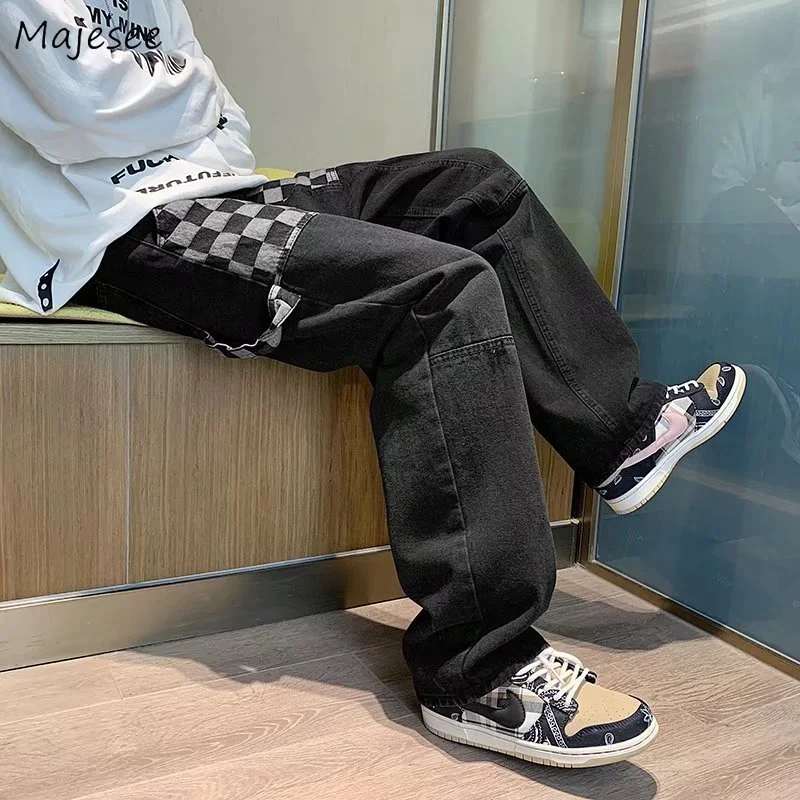 

Мужские джинсы, свободные широкие брюки в клетку, стильные ретро брюки