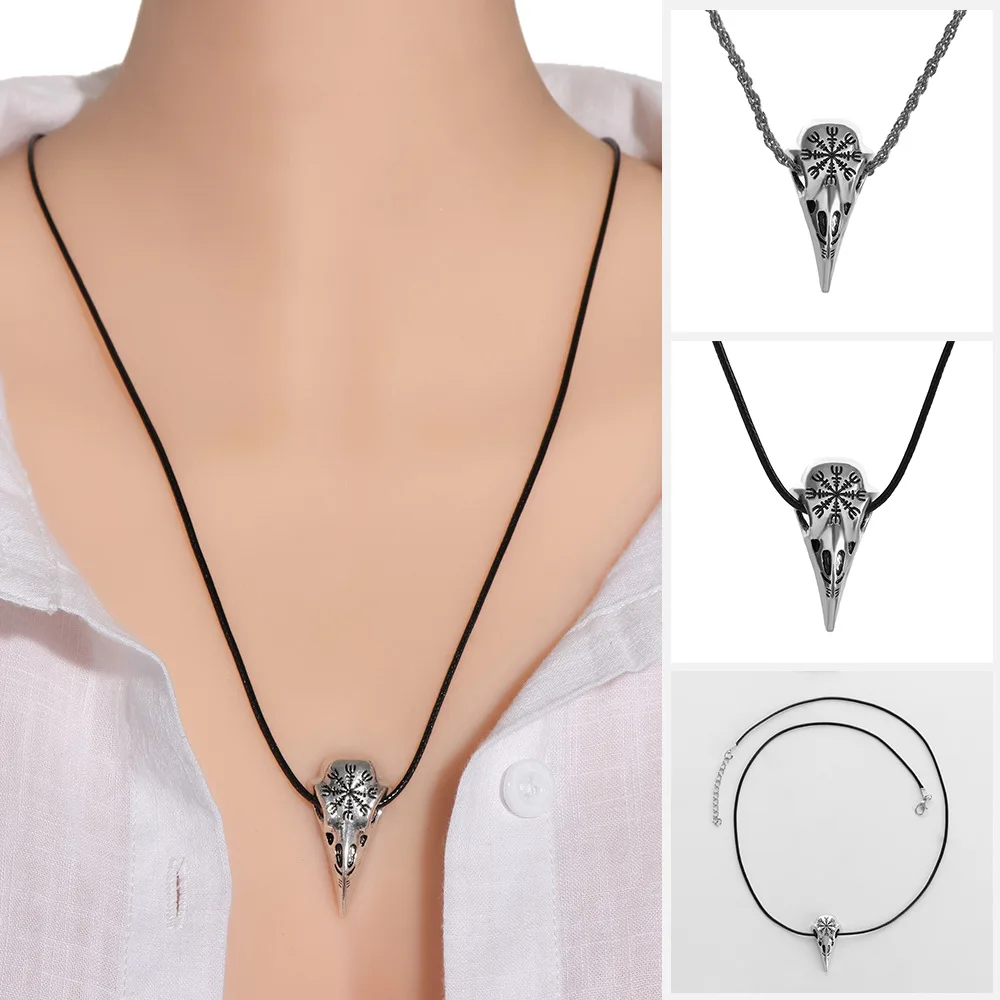Классический Руна викингов кулон с вороном ожерелье из нержавеющей стали Череп