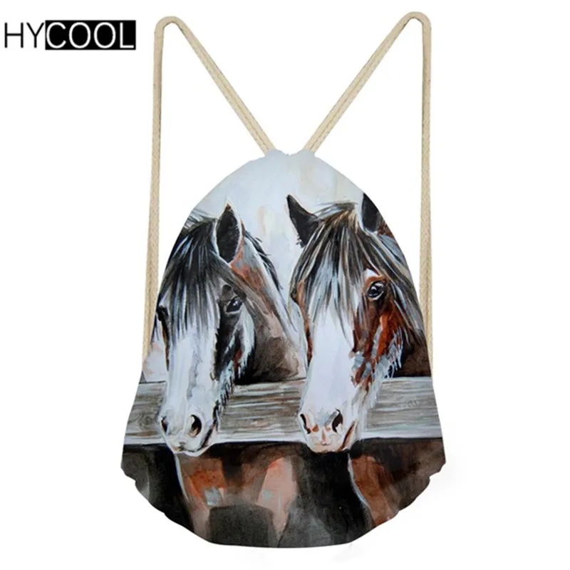 HYCOOL крутые 3D с принтом Crazy Horse для женщин и мужчин мешки кулиской модные пляжные