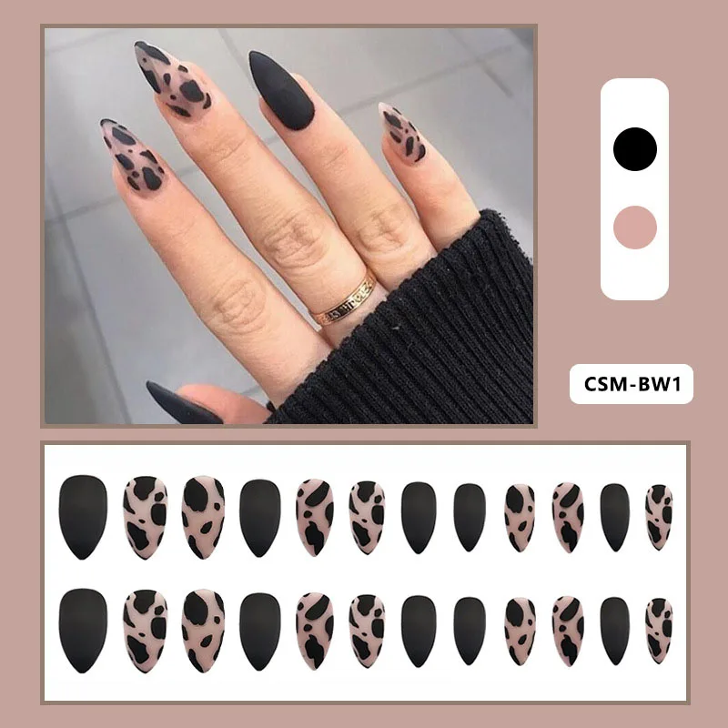 Full Cover fake Press on Nails Black Matte Leopard Print Pure Acrylic Frosted Ballerina acrylic for nails Artificial Designs