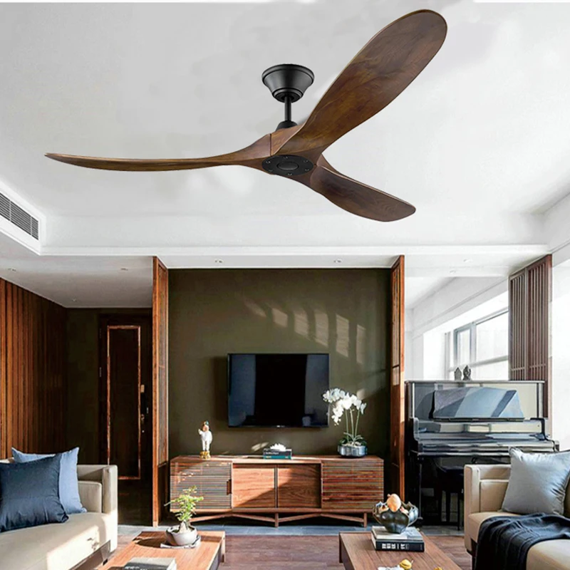 

52 60 Inch DC Ceiling Fan Industrial Vintage Wooden Ventilator with No Light Remete Control Decorative Blower Wood Retro Fans