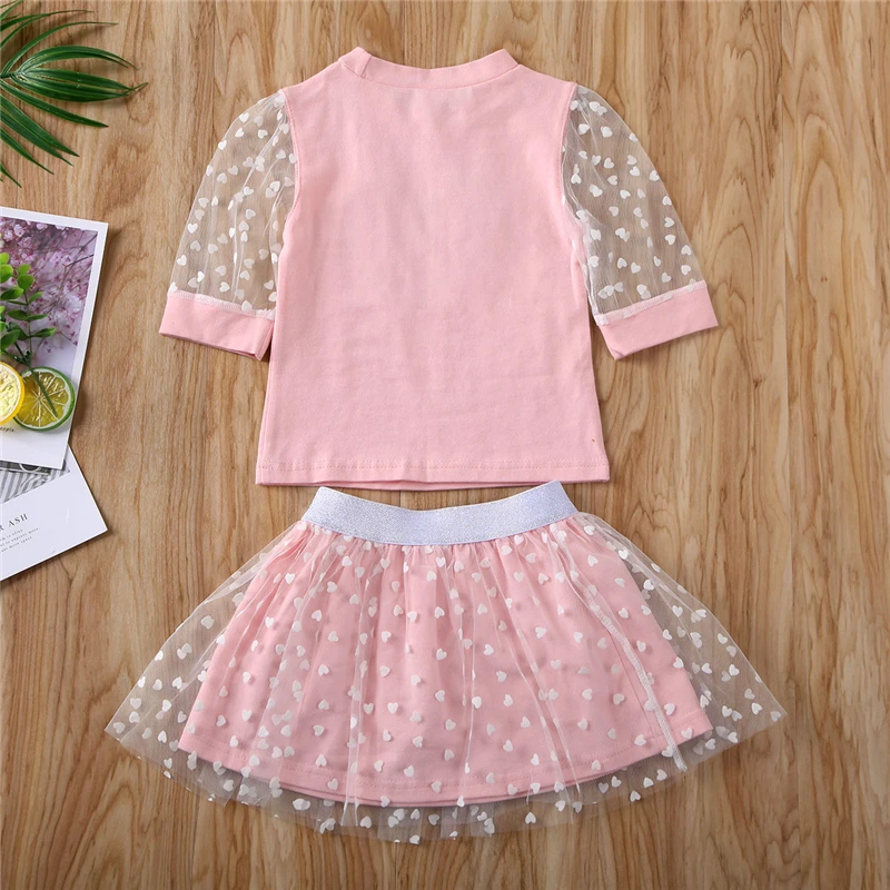 

Fashion Set Toddler Kids Baby Girl Short Sleeve Cotton Tops Tulle Mini Skirt