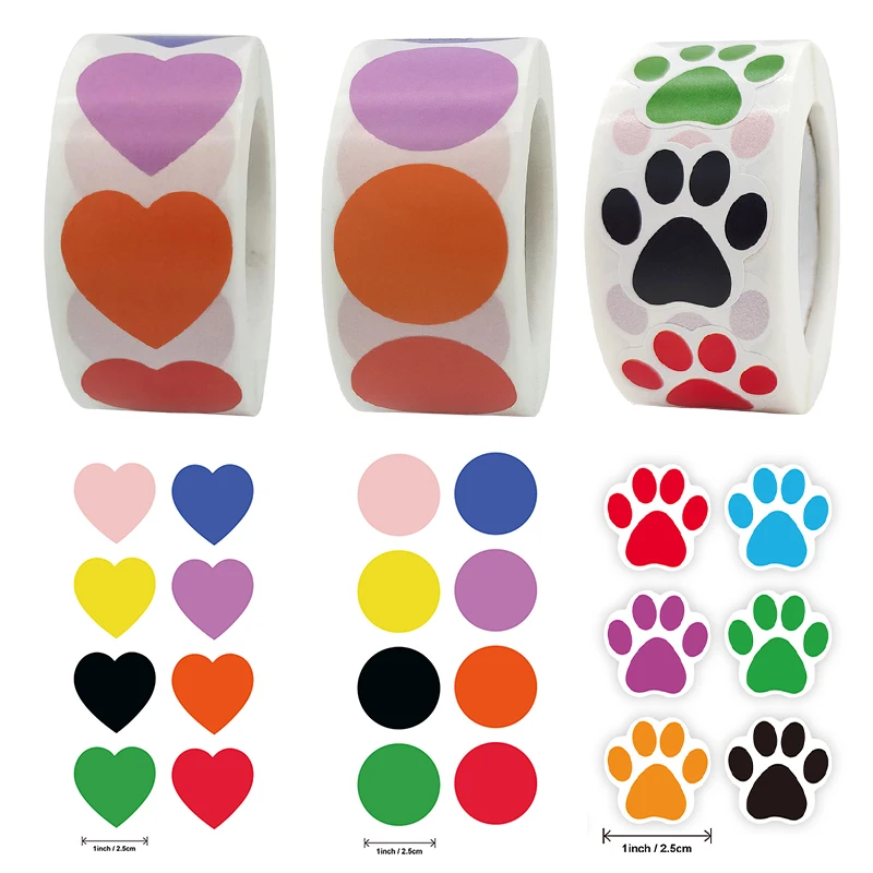 500/Rolls Round Heart Color Sticker Envelope Gift Tag 2.5cm Self-adhesive Solid Color Sticker Note Label Decorative Tape