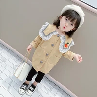 dfxd children girls windbreaker jackets 2020 spring autumn lace soldier collar single breasted trench coat 1 7yrs kids outwear