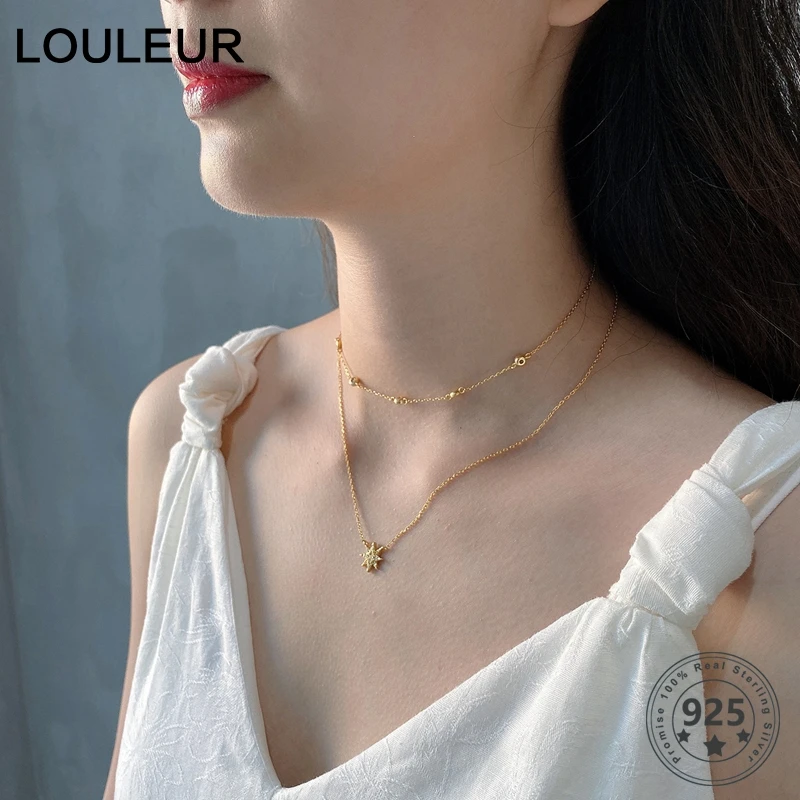 Louleur, 925 пробы, серебряная звезда, циркониевое ожерелье, Элегантная короткая цепочка, роскошное Золотое колье, ожерелье для женщин, модное, хорошее ювелирное изделие