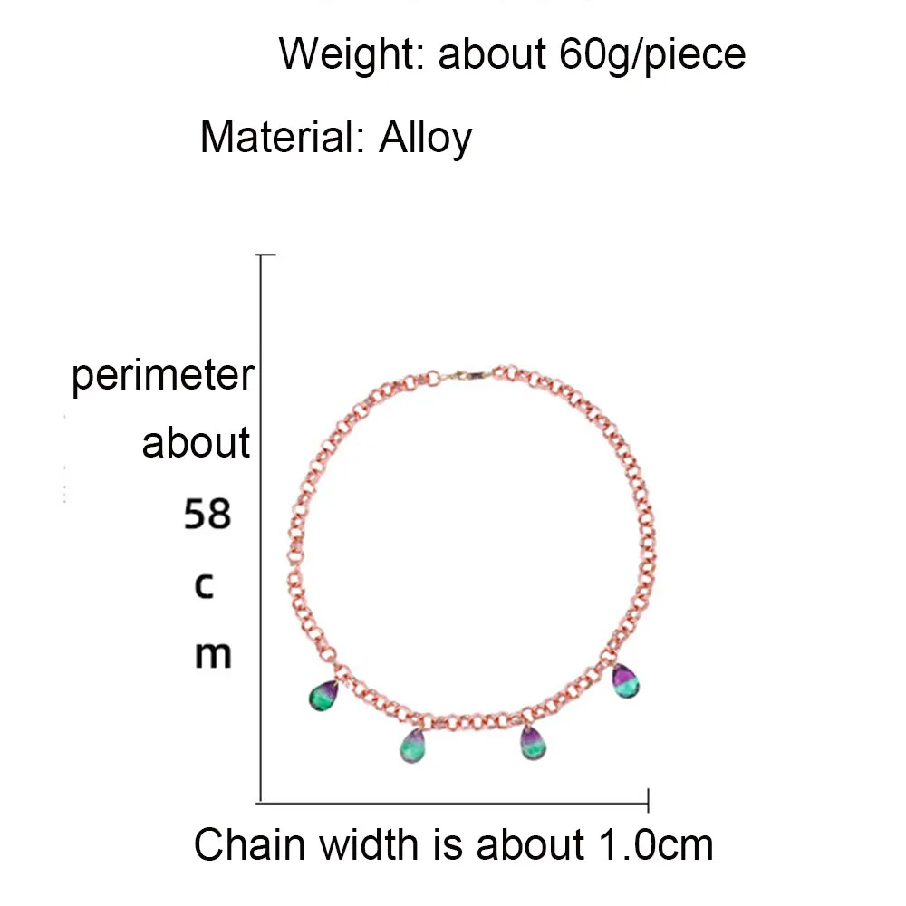 

New Fashion Temperament Cold Necklace Clavicle Chain Pink Gold Wide Chain Gradient Crystal Necklace Female Jewelry