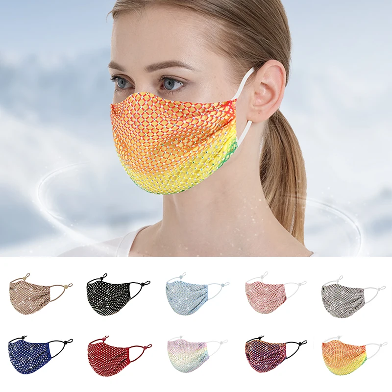 

Sexy Fashion Crystal Face Mask Women Rhinestones Mask Elastic Reusable Glitter Mouth Mask For Masquerade Party Nightclub