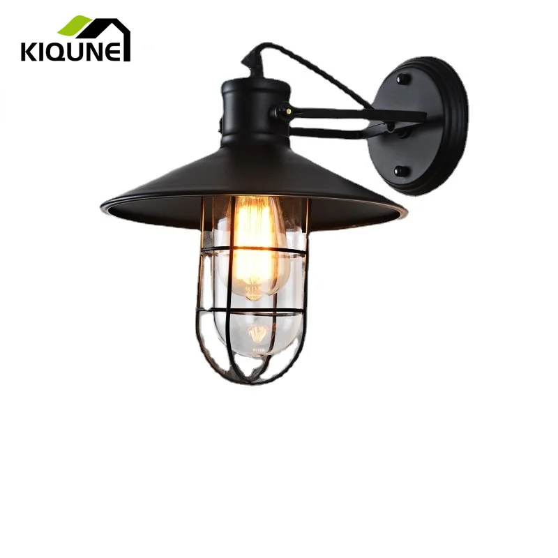 

American Retro Wall Lamp Iron Glass Working Condition Wall Lamp Corridor Bar Balcony Loft Restaurant Decorative Lighting