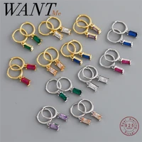 wantme new genuine 925 sterling silver geometric square 6 colors hanging stud earrings for women elegant chic party jewelry gift
