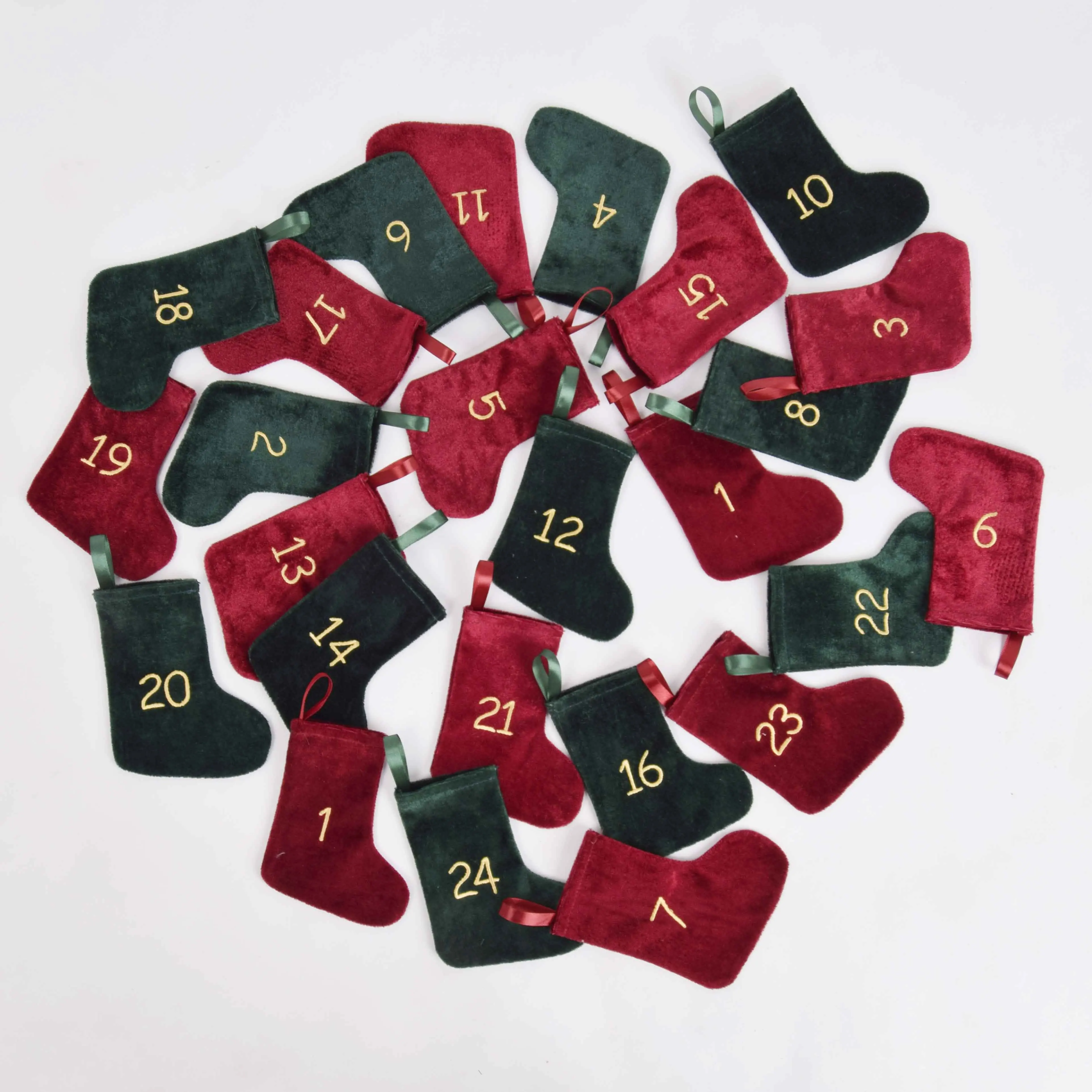 24pcs per set Christmas mini stocking decoration / embroidery numbers 1-24 an advent calendar socks/green and red | Дом и сад