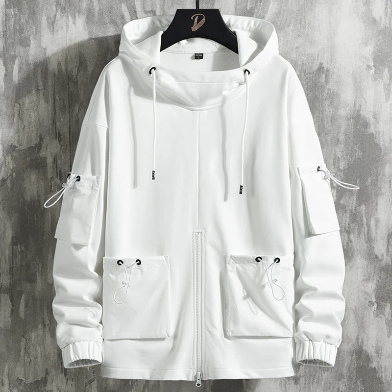 Новинка весны 2020 регулируемая Толстовка С Карманами белого цвета Мужская
