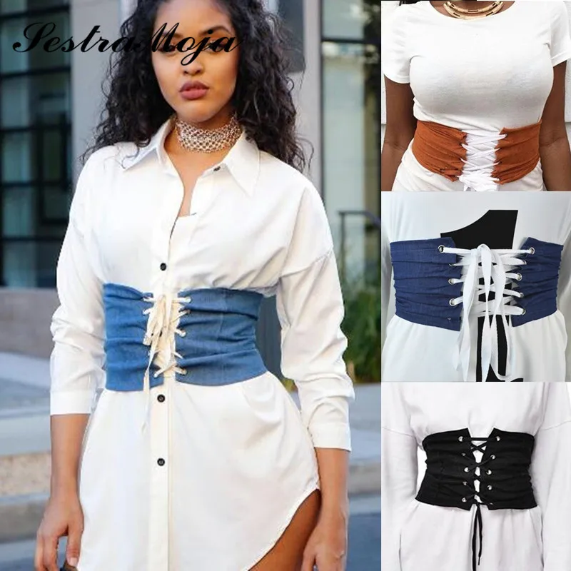 Sestra Moja Женский корсет для тренировок на талии джинсовый широкий с завязками и