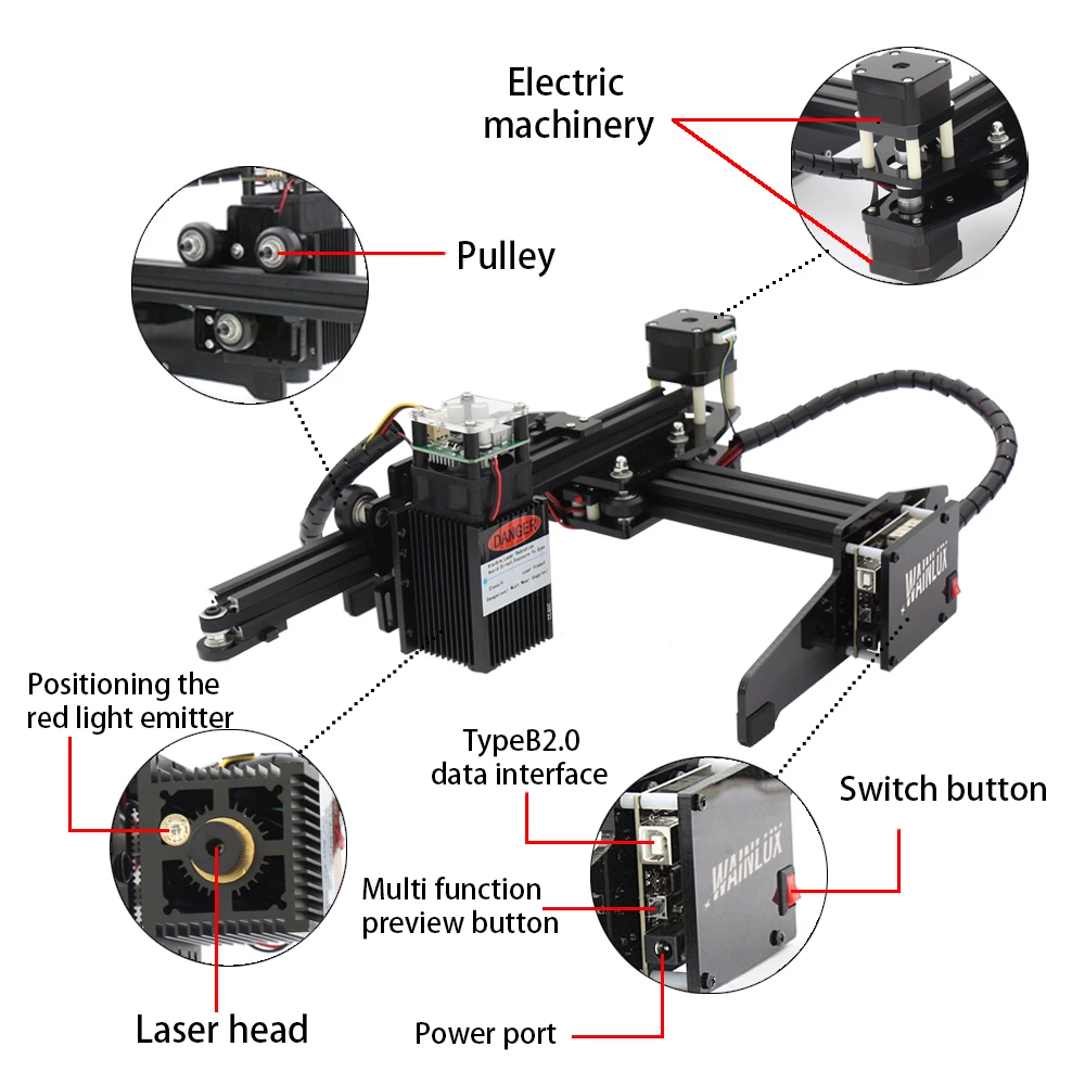 

Wainlux Laser Engraver 20W JL4 Laser Engraving Machine Master 2S DIY Logo Mark Printer Cutter Milling CNC Carving Area 140x130mm