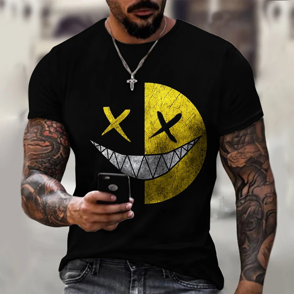 Summer New Style 3D Printing XOXO Smiley Face Graphic T-shirt Street Fashion Casual Sweatshirt Male O-neck Oversized T-shirt
