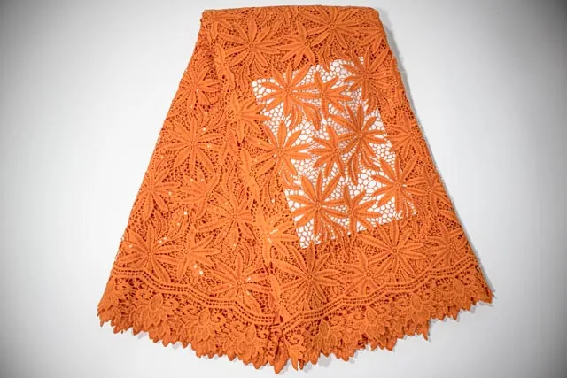 

Оранжевая кружевная швейцарская вуаль кружева с узором африканская кружевная ткань швейцарская Кружевная Ткань 5 ярдов африканская сетчат...