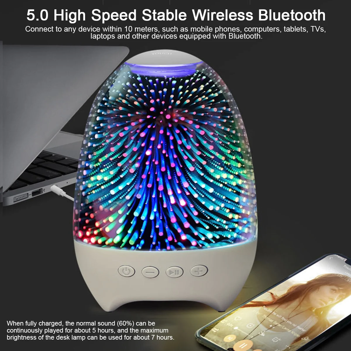 Беспроводной Bluetooth-динамик светодиодный сенсорный контроль многоцветный