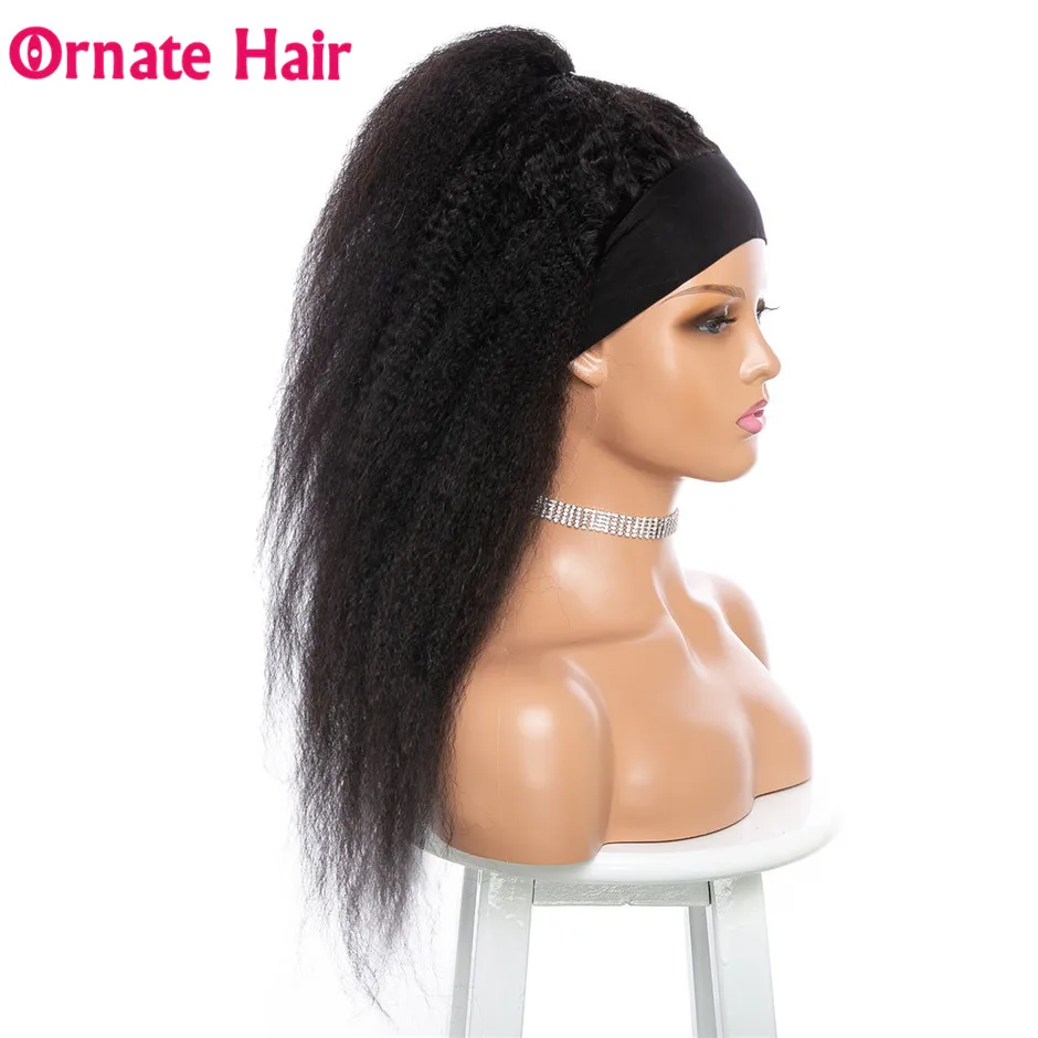 Yaki Hair Headband Wig Human Hair Wigs For Black Women Peruvian Hair Kinky Straight Wig Glueless Natural Color Remy Hair enlarge