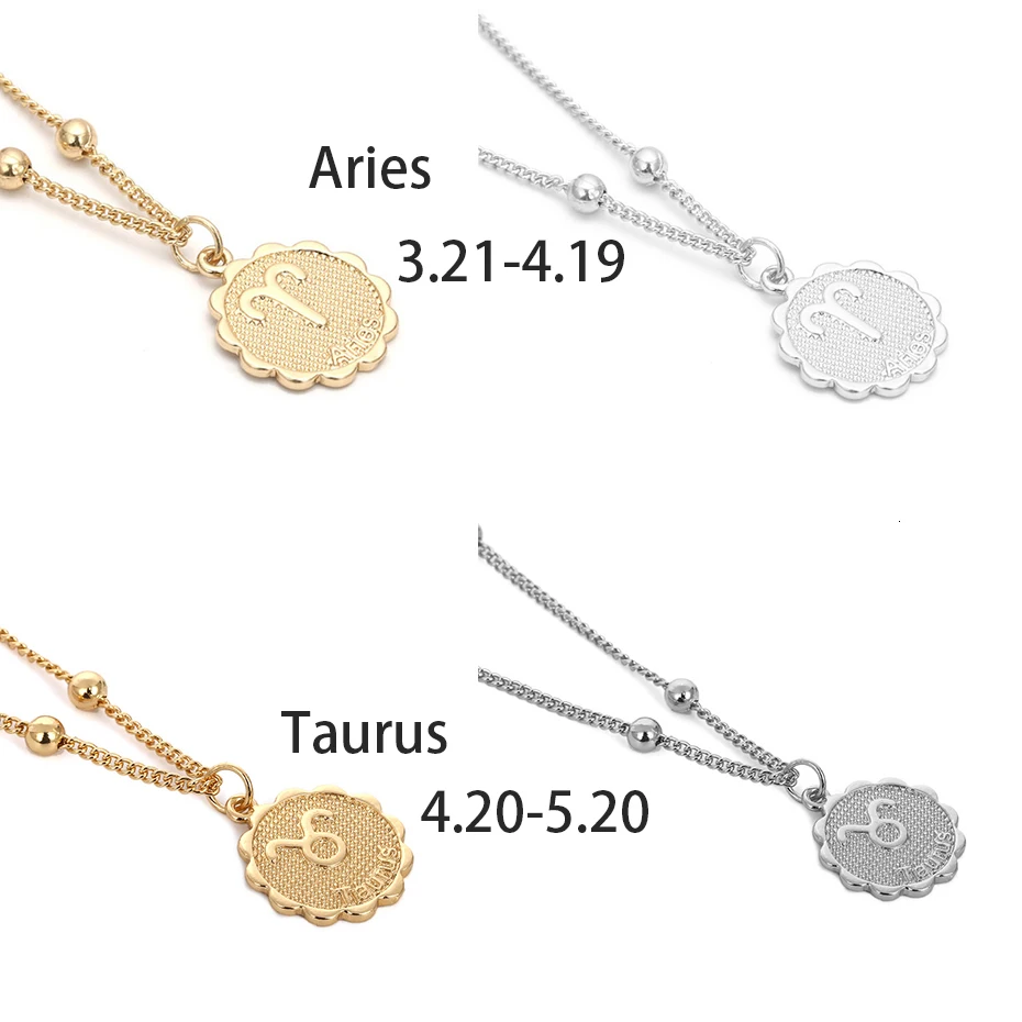 Ingemark 12 Zodiac Constellation Carve Coin Pendant Necklace Simple Copper Leo Beads Clavicle Chain Necklace Sexy Couple Jewelry