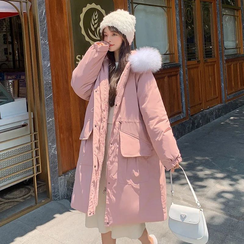 

Down Jacket Women Coat 2021 New Winter Fur Collar Long Parkas For Women With Pocket Warm Cotton Winter Coat Outwear