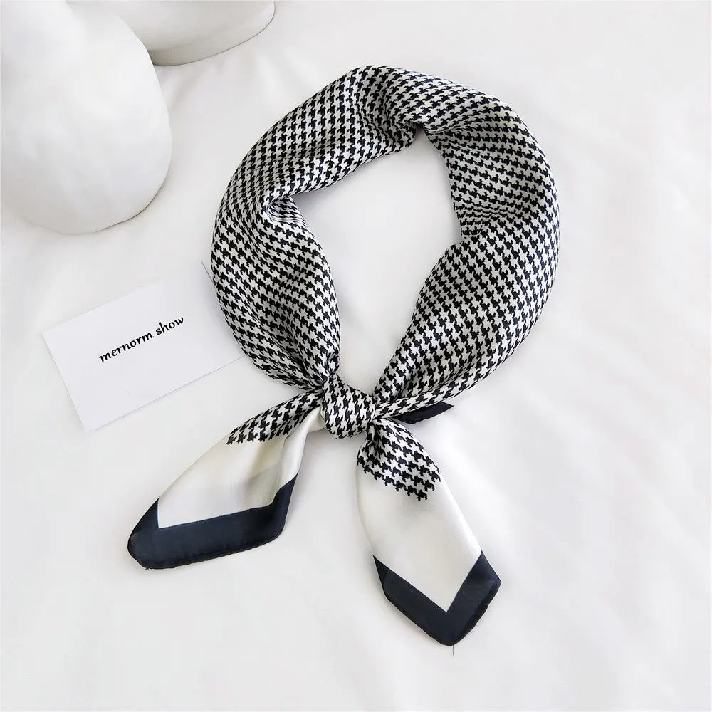 

2022 New 70*70cm Women's Houndstooth Daisy Flower Print Small Square Scarf Shawl Women Satin Hair Scarfs for Ladies Neckerchief