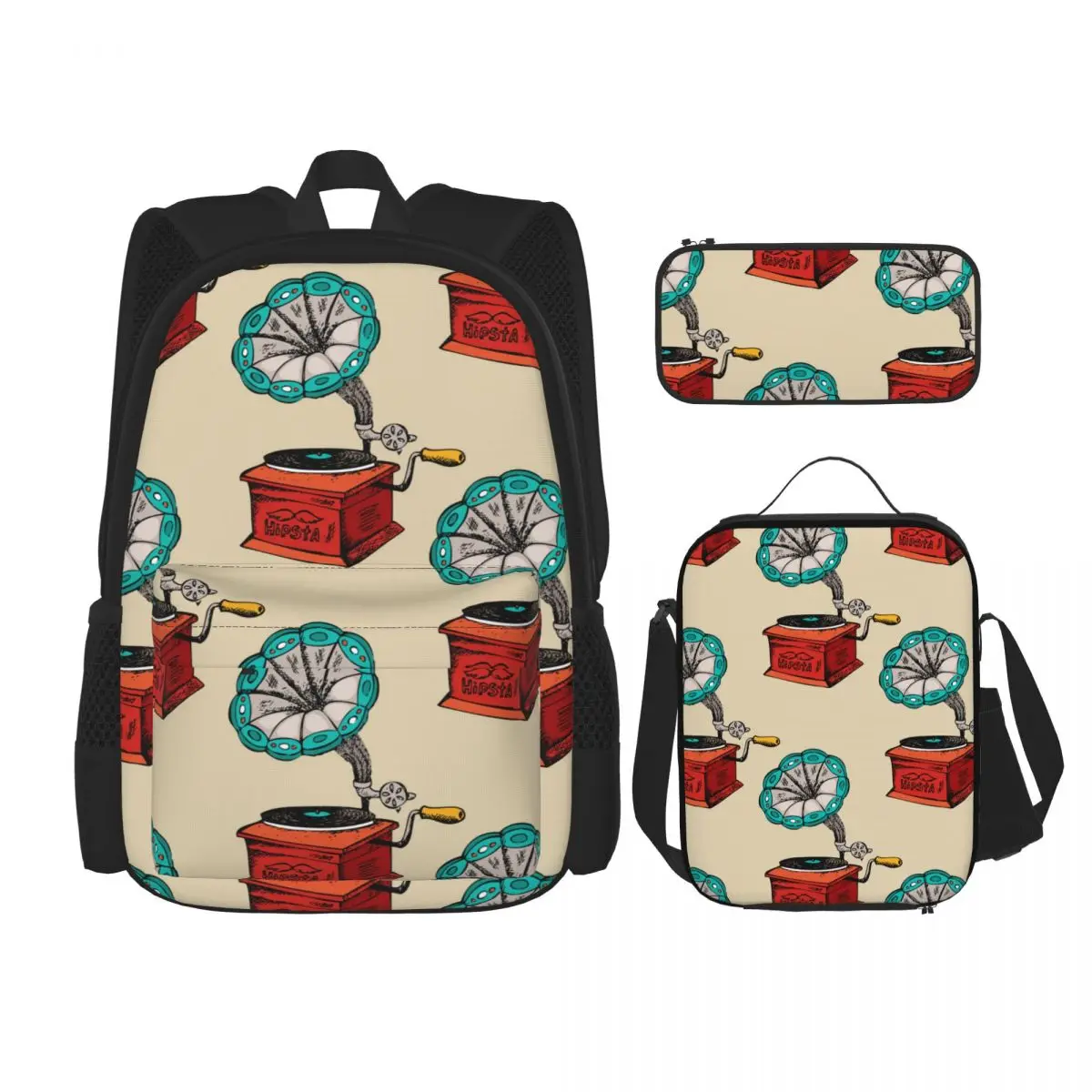 

3pcs/set Retro Gramophone Music Sound Backpacks School Bags for Boys Girls Students Travel Bag Casual Mochila