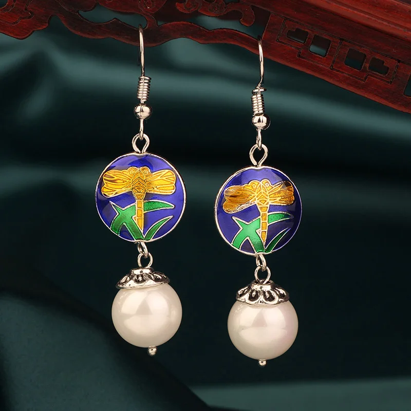 MYWINY 2019 новые жемчужные серьги Висячие этнические из перегородчатой эмали меди