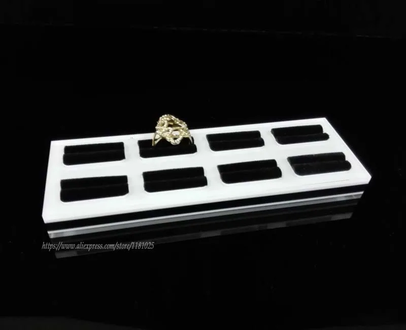 

Professional Acrylic 8 Slots Ring Tray Jewelry Display Stand Ring Holder Showcase Jewelry Display Rack in White and Black