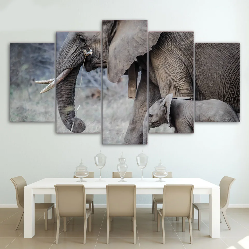 Картина с изображением слонов walk young холст животных без рамки декор для комнаты |