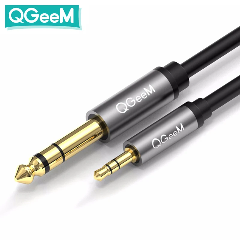 Кабель адаптер QGeeM с 3 5 мм на 6 35 для миксера усилителя CD плеера колонки
