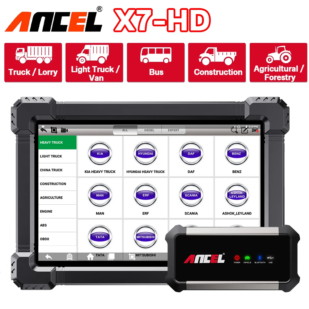 Диагностический инструмент ANCEL X7 HD OBD2, полнофункциональный считыватель кодов для автомобилей EPB ABS, сброс масла SAS DPF TPMS, сканер для тяжелых грузовиков Промокод: 1111HITS - изображение