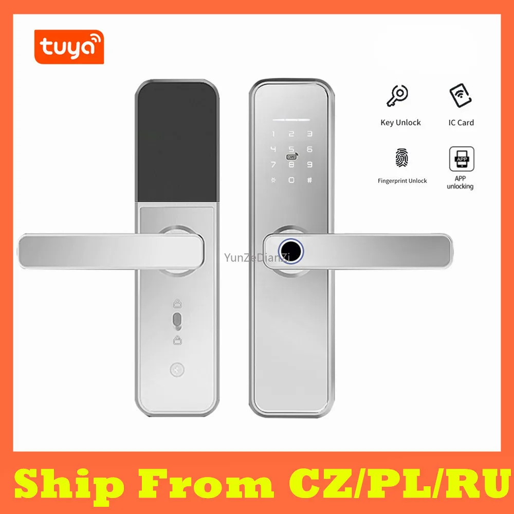 

Tuya Sliver Smart Waterproof Door Lock Fingerprint Door Lock WiFi Lock RFID Card Electronic Home Security Lock Password Lock