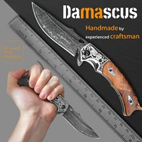 damascus folding pocket tactical knife rosewood and seashell handle portable edc knives for self defense survival collection