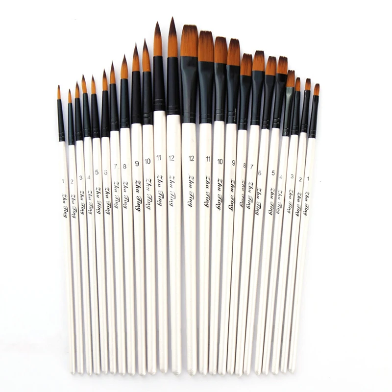 

12pcs Nylon Hair Wooden Handle Watercolor Paint Brush Pen Set For Learning Diy Oil Acrylic Painting Art Paint Brushes Supplies