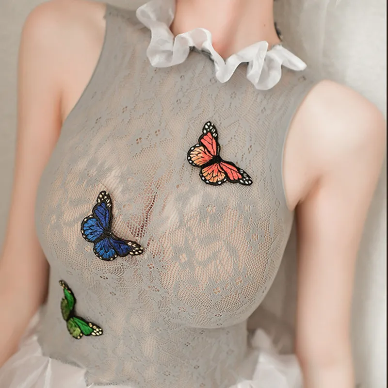 Комплект эротического женского нижнего белья кружевная прозрачная мини-юбка с