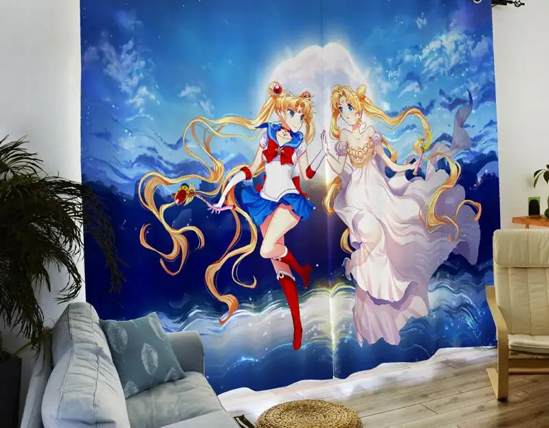 Занавески на окна с рисунком аниме 2 панели в комплекте занавески из ткани