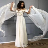 ivory chiffon muslim evening dresses aline big diamond prom pleat vestidos de fiesta de noche robe de soiree