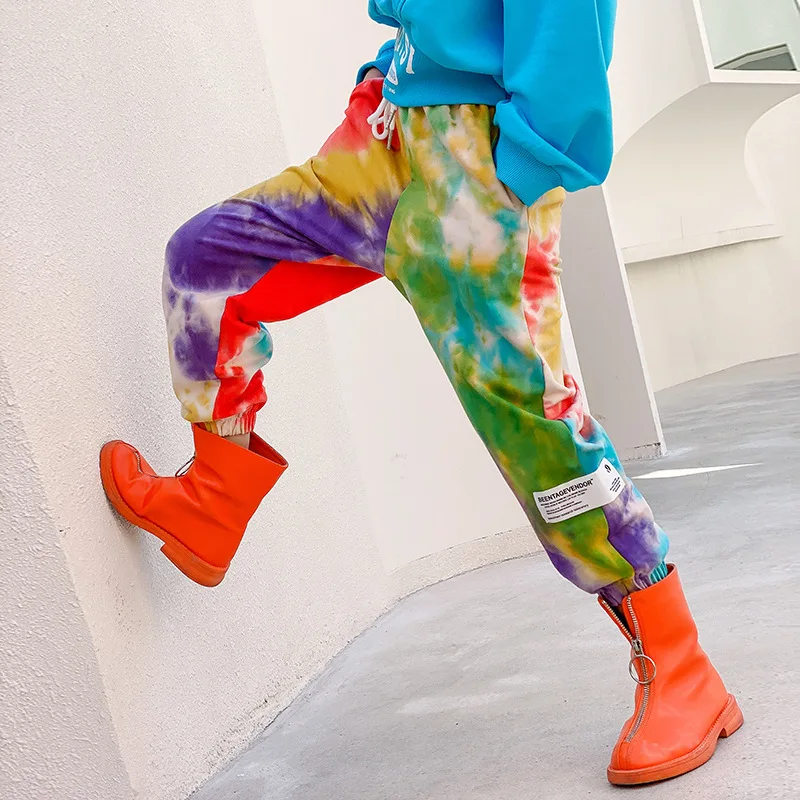 

New color matching 2021 girls tie-dye pants Korean version of all-match casual trousers casual pants nine-point pants